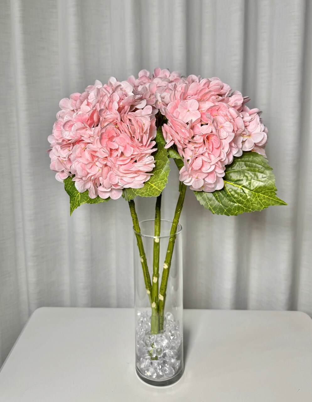 Ariane Real Touch Artificial Light Pink Hydrangea Flowers 20” Silk Stems, Set of 3, Soft Blush Faux Floral for Weddings, Bouquets, Home & Centerpieces
